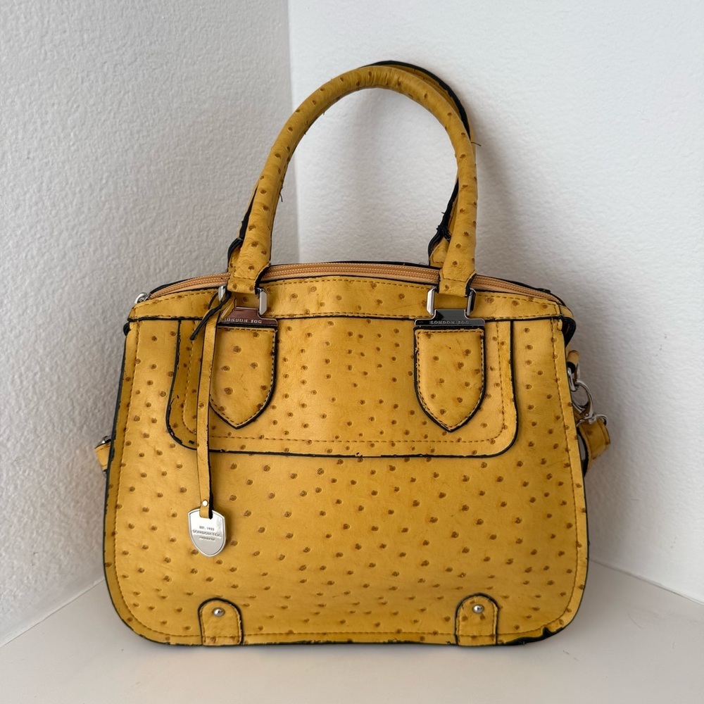 London Fog Yellow Faux Ostrich Satchel Crossbody Bag